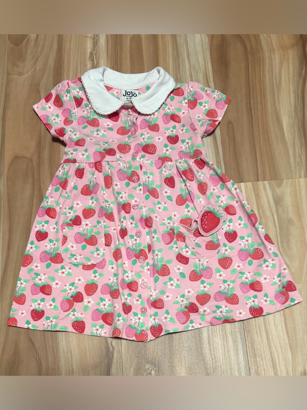 JoJo Maman Bebe Pink Strawberry-Print Dress with White Collar